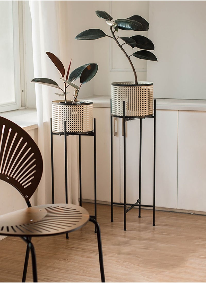 Merry Moments Rattan Imitation Weaving Planter Stand Plant Holder Flower Stand Plant Pot Holder Metal Black Sand Colour with Containers for Indoor and Outdoor Plant 1 Pcs L25xH80xW25  - Image 2