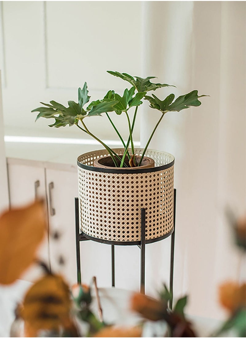 Merry Moments - Rattan Imitation Weaving Planter Stand Plant Holder Flower Stand Plant Pot Holder Metal Black Sand Colour with Containers for Indoor and Outdoor Plant 1 Pcs L25xH80xW25 - Image 1