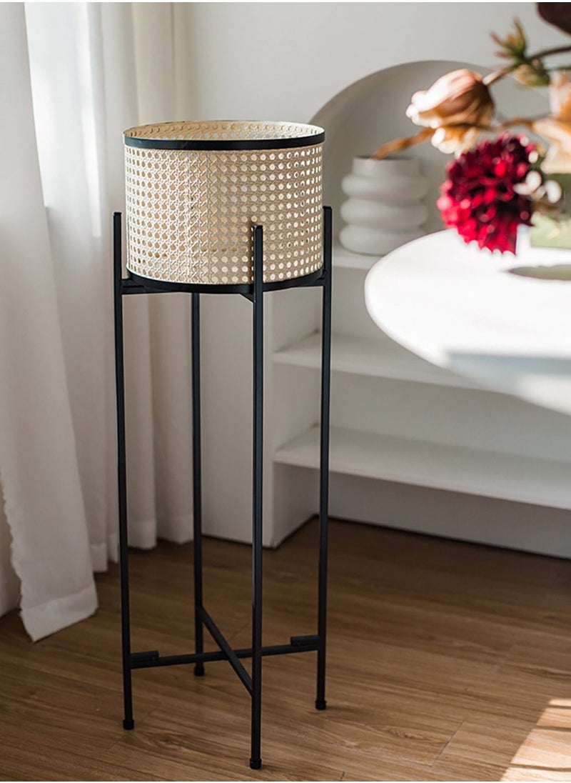 Merry Moments - Rattan Imitation Weaving Planter Stand Plant Holder Flower Stand Plant Pot Holder Metal Black Sand Colour with Containers for Indoor and Outdoor Plant 1 Pcs L25xH80xW25 - Image 1