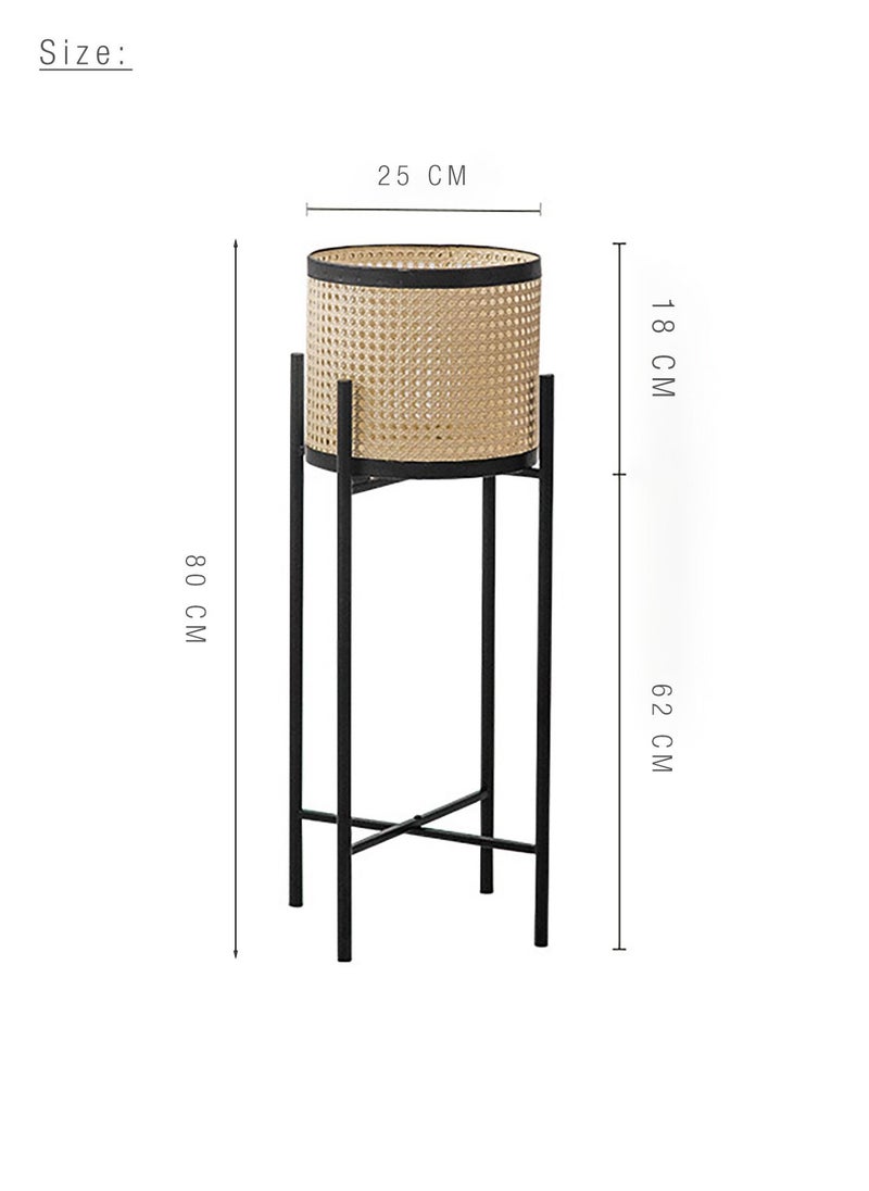 Merry Moments - Rattan Imitation Weaving Planter Stand Plant Holder Flower Stand Plant Pot Holder Metal Black Sand Colour with Containers for Indoor and Outdoor Plant 1 Pcs L25xH80xW25 - Image 1