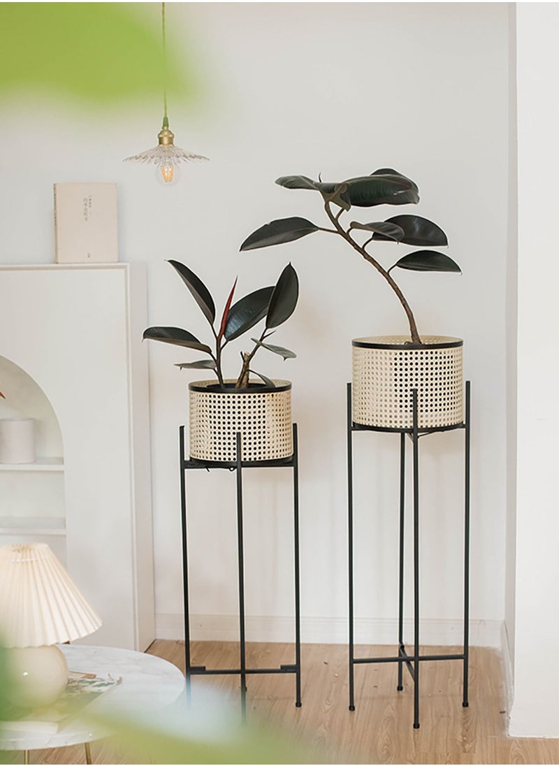 Merry Moments Rattan Imitation Weaving Planter Stand Plant Holder Flower Stand Plant Pot Holder Metal Black Sand Colour with Containers for Indoor and Outdoor Plant 1 Pcs L25xH80xW25  - Image 3