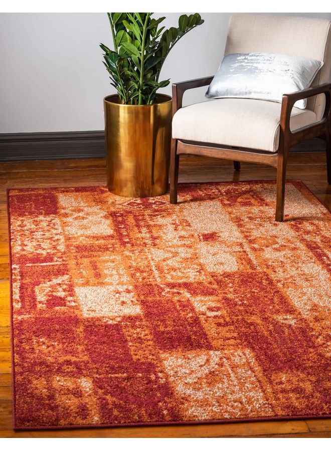 Unique Loom Autumn Collection Modern Contemporary Casual Abstract Area Rug Rectangular 2' 0 X 3' 0 Terracotta Burgundy Vintage - Image 2