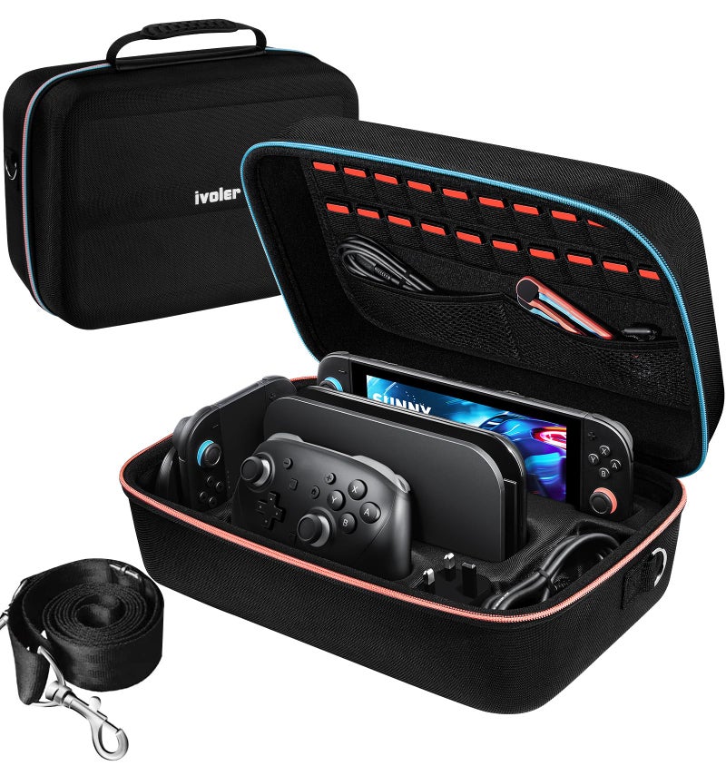 ivoler Carrying Storage All in One Case for Nintendo Switch 2 2025Portable Travel All Protective Hard Messenger Bag Soft Lining 20 Games for Switch 2 Console Pro Controller Accessories Black - Image 2