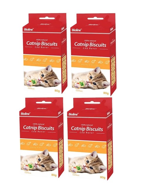 Bioline Catnip Biscuits Cod Flavor Cat Treats 80g ( Pack of 4 )