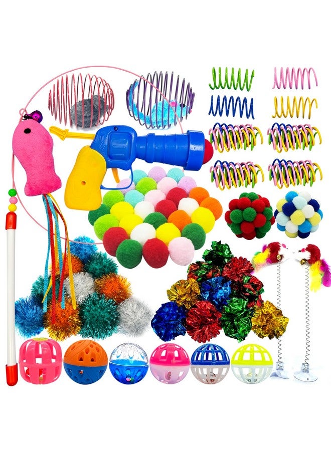 HerMia Interactive Cat Toys for Indoor Cats, 84 Pieces Kitten Toys Pack Including Plush Ball Launcher, Crinkle Balls,Sparkle Balls, Spiral Springs - Image 1