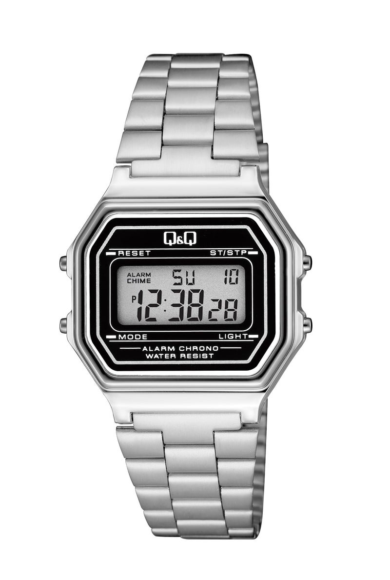 Q&Q Vintage Watch Retro Digital Stainless Steel Unisex Watch Silver Metal Strap - G17A-001JY - Image 1