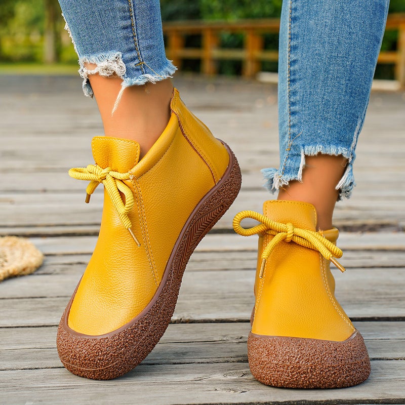 Large Size Lace-Up Retro Short Boots Thick-Soled Casual Soft Leather Back Zipper Comfortable Soft-Soled Boots - Image 5