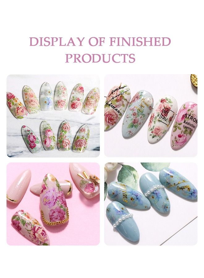 10 Sheet Flowers Nail Art Foil Transfer Water Stickers, Translucency Watermark Flower Transfer Nail Adhesive Stickers, Rose Sunflower Daisy Design Manicure DIY Decoration - Image 4