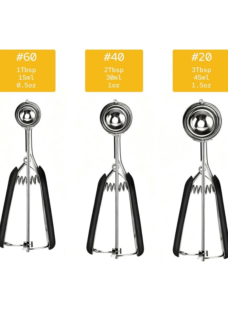 general Baking Cookie Scoop 3-Piece Set, Includes 1-Tbsp/2-Tbsp/3-Tbsp, 18/8 Stainless Steel Baking Cookie Scoop, Non-Slip Handle, Ice Cream Scoop with Trigger Release - Image 2
