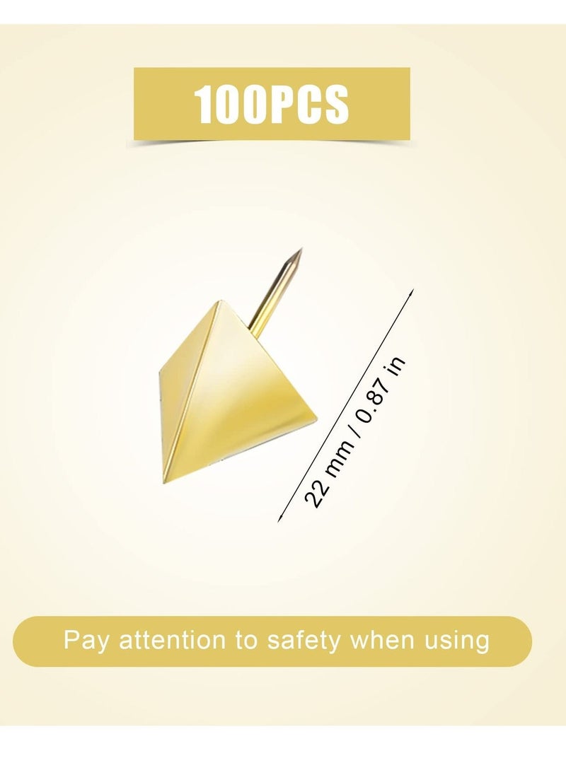 Y&D - 100Pcs Gold Pushpin Decorative Thumb Tack with Steel Point Triangle-Shaped DIY Tool for World Map Cork Board Fabric Marking Bulletin - Image 1
