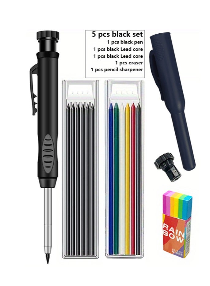 Generic 5pcs/Set, New 2.8mm Woodworking Pencil Set, Deep Hole Woodworking Marker Pen With Built-In Pencil Case, Woodworking  - Image 1