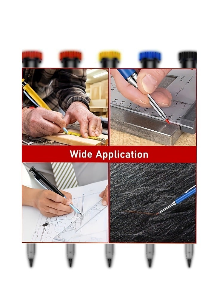 Generic 5pcs/Set, New 2.8mm Woodworking Pencil Set, Deep Hole Woodworking Marker Pen With Built-In Pencil Case, Woodworking  - Image 3