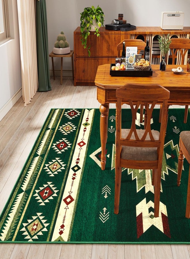 B BENRON Western Rugs for Living Room, Non Slip Rustic Rug for Bedroom Dining Table Kitchen, Washable Aesthetic Area Rugs for Home Decor, 5ft x 7ft, Green - Image 5