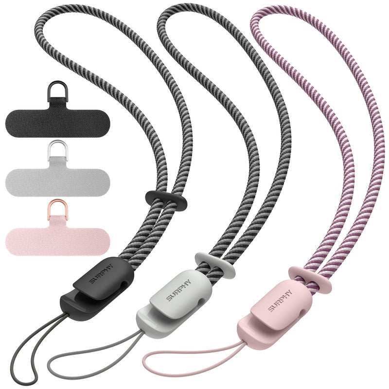 SURPHY 3 Pack Phone Wrist Strap with CellPhone Tether Tab Cellphone Lanyard Anti Theft Phone Strap with 2Color Braided Wrist Lanyard for Women and Men Black Pink Gray - Image 2