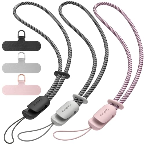SURPHY 3 Pack Phone Wrist Strap with CellPhone Tether Tab Cellphone Lanyard Anti Theft Phone Strap with 2Color Braided Wrist Lanyard for Women and Men Black Pink Gray - Image 1