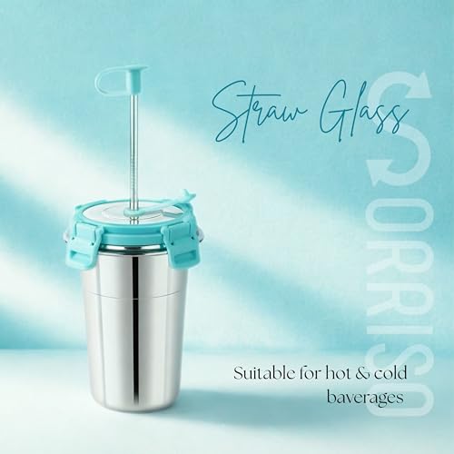 Sorriso 400 ML Stainless Steel Tumbler with Straw & BPA-Free Lid – Leak-Proof, Food Grade Cap, Steel Straw with Cleaning Brush | Tumbler Bottle for Coffee, Tea, Juice | Office, Travel, Gym, Green - Image 2