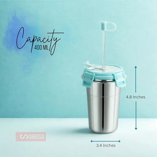 Sorriso 400 ML Stainless Steel Tumbler with Straw & BPA-Free Lid – Leak-Proof, Food Grade Cap, Steel Straw with Cleaning Brush | Tumbler Bottle for Coffee, Tea, Juice | Office, Travel, Gym, Green - Image 3