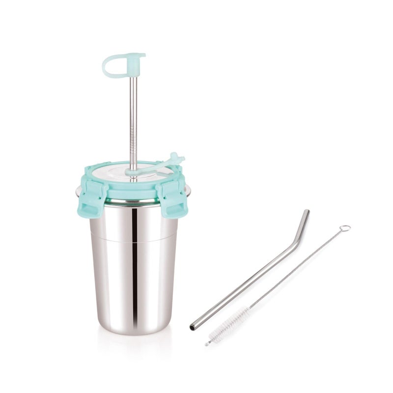 Sorriso 400 ML Stainless Steel Tumbler with Straw & BPA-Free Lid – Leak-Proof, Food Grade Cap, Steel Straw with Cleaning Brush | Tumbler Bottle for Coffee, Tea, Juice | Office, Travel, Gym, Green - Image 4