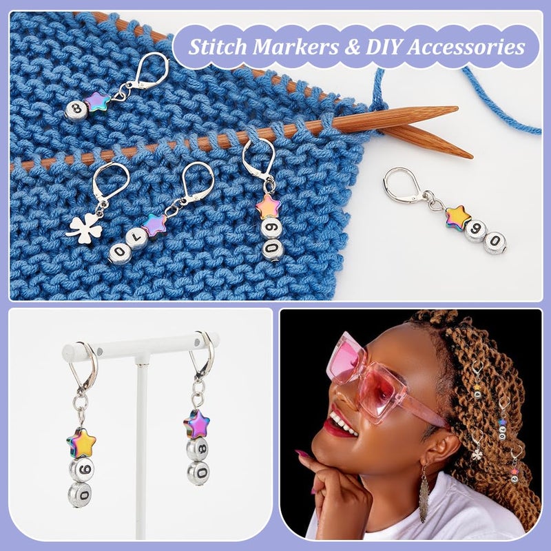 NBEADS 40 Pcs Star Number Stitch Markers, Mixed Material Crochet Stitch Marker Removable Leverback Hook Locking Stitch Marker for Knitting Weaving Sewing Jewelry Making - Image 4