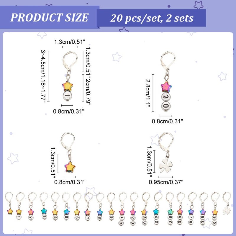 NBEADS 40 Pcs Star Number Stitch Markers, Mixed Material Crochet Stitch Marker Removable Leverback Hook Locking Stitch Marker for Knitting Weaving Sewing Jewelry Making - Image 2