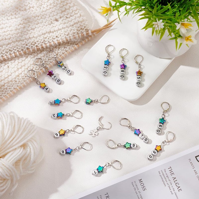 NBEADS 40 Pcs Star Number Stitch Markers, Mixed Material Crochet Stitch Marker Removable Leverback Hook Locking Stitch Marker for Knitting Weaving Sewing Jewelry Making - Image 5