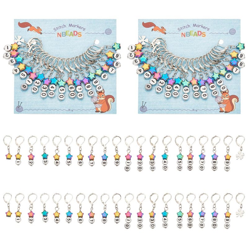 NBEADS 40 Pcs Star Number Stitch Markers, Mixed Material Crochet Stitch Marker Removable Leverback Hook Locking Stitch Marker for Knitting Weaving Sewing Jewelry Making - Image 1