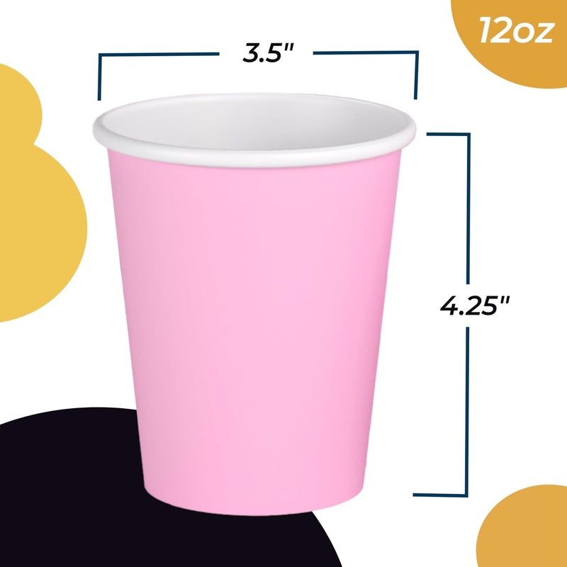 Party Solids Pink Paper Cups 12 oz Durable Disposable Cups 100 Paper Tumblers for Hot Drinks and Cold Drinks Thick 280 GSM Hot Cup for Tea & Coffee Cup To Go Fun Colors for Parties & Events - Image 3