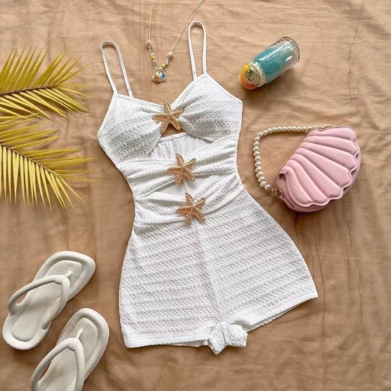 Women's Textured Strap One-Piece Swimsuit with Starfish Decor - Image 3