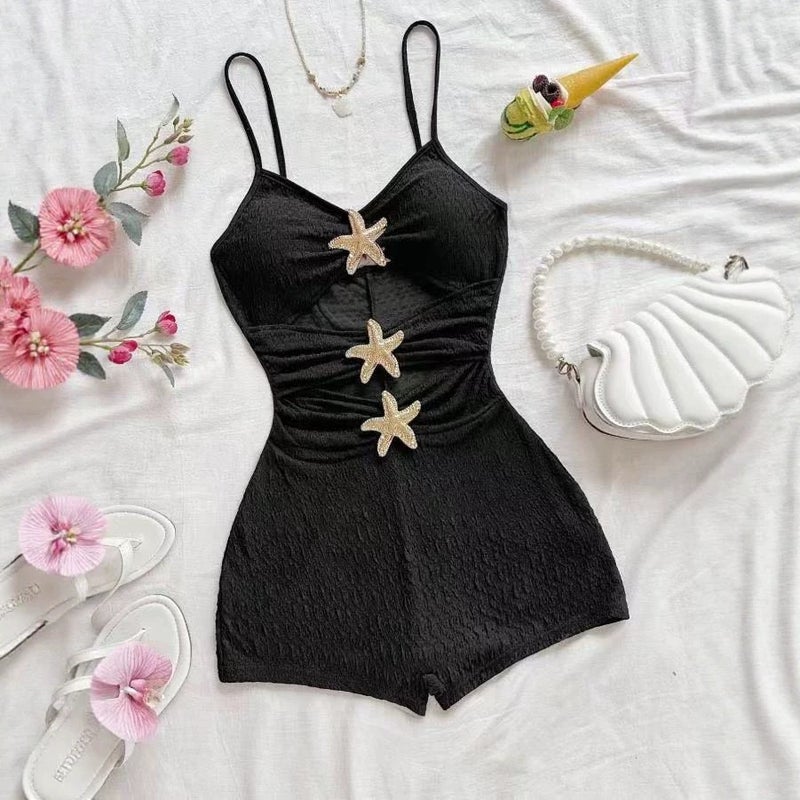 Women's Textured Strap One-Piece Swimsuit with Starfish Decor - Image 2