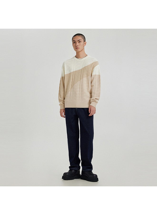 Cabbeen Men's Sweater Spring Autumn Lambswool Loose Knitwear Color-blocking Casual Top - Image 5