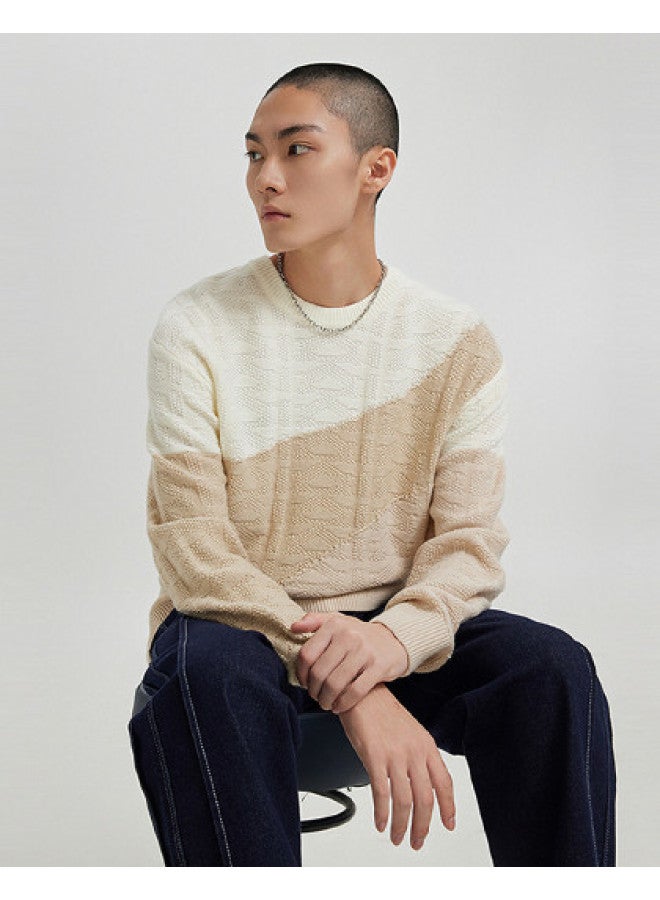 Cabbeen Men's Sweater Spring Autumn Lambswool Loose Knitwear Color-blocking Casual Top - Image 1
