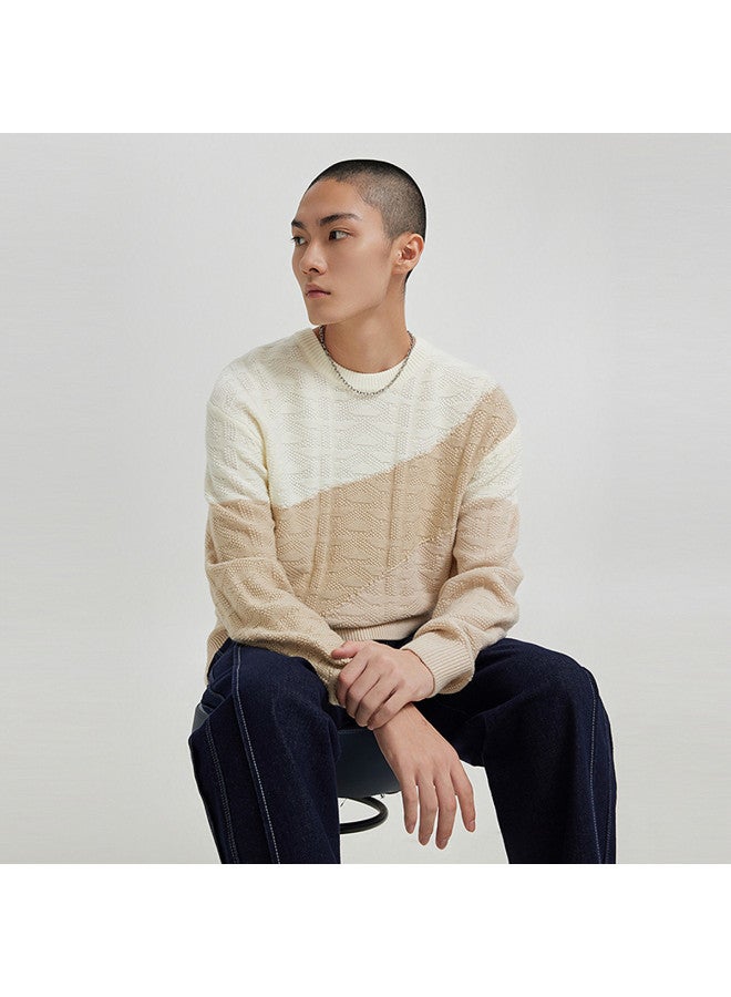 Cabbeen Men's Sweater Spring Autumn Lambswool Loose Knitwear Color-blocking Casual Top - Image 2