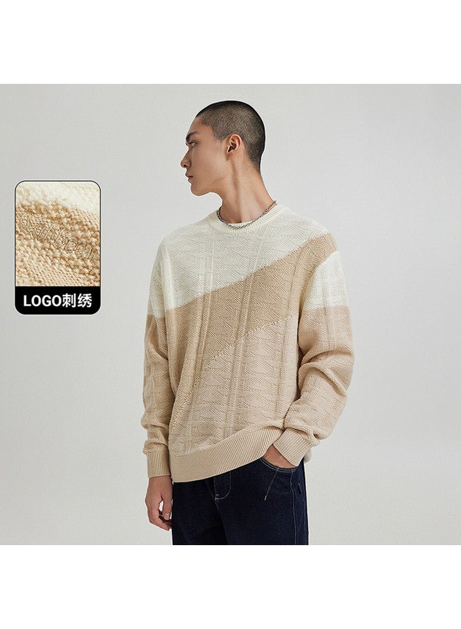 Cabbeen Men's Sweater Spring Autumn Lambswool Loose Knitwear Color-blocking Casual Top - Image 3