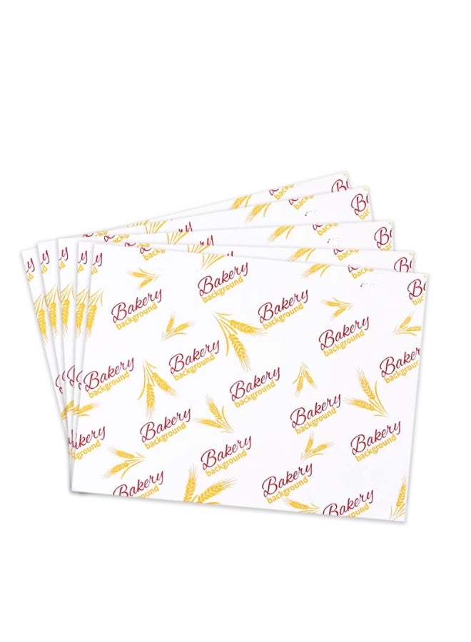 Peachjoy 100 Sheets Greaseproof Baking Wrapping Paper With Wheat Ears Pattern - Food Basket Liners, Deli Paper for Breads, French Fries, Sandwiches, Pizza, Burgers, Hot Dogs - Image 1