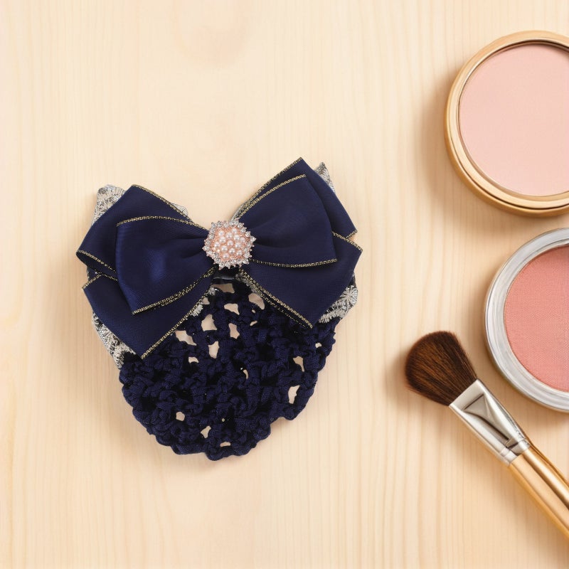 💄 مشبك وغطاء شعر احترافي للممرضات بتصميم شبكي أزرق مرن - Image 5