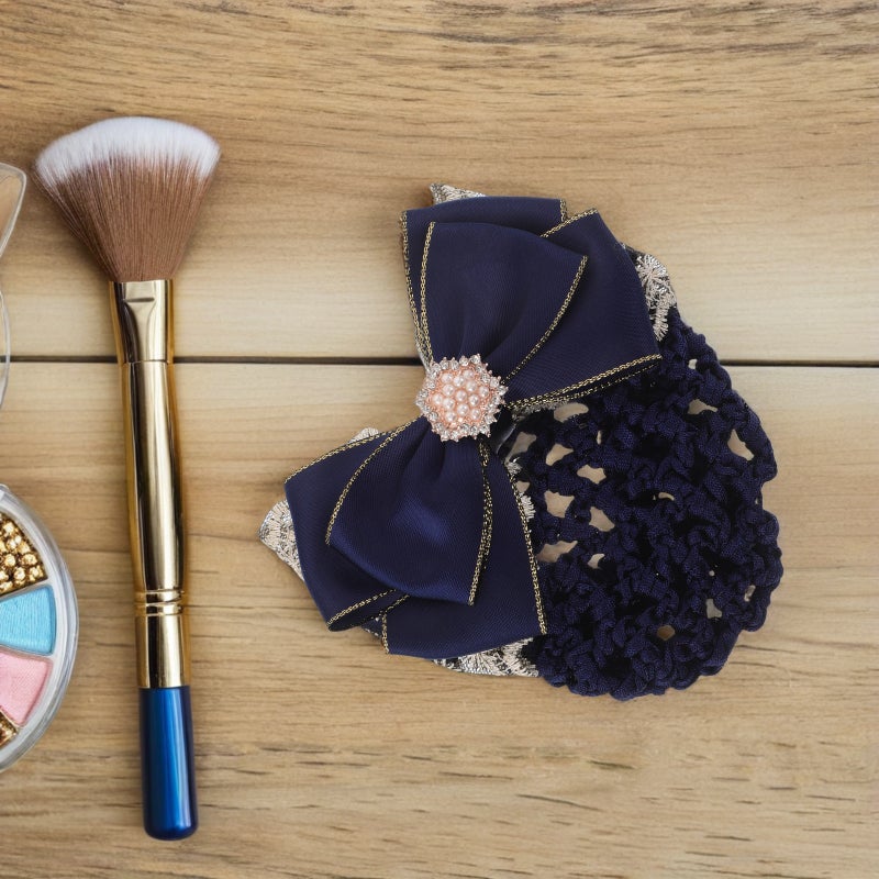 💄 مشبك وغطاء شعر احترافي للممرضات بتصميم شبكي أزرق مرن - Image 2