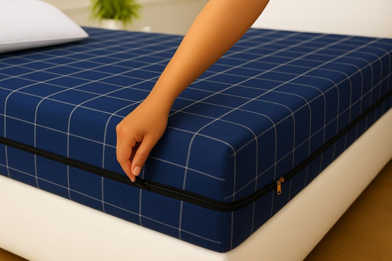House Fox 4x6 Cotton Mattress Cover Dewan Bed (72x48x4 inch) with Zipper| Non-Shrink Heavy Fabric | Strong Zip with Metal Lock | Interlocked Stitching | 360 Degree Fully Covered - Image 1