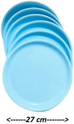 Everbuy Plastic Microwave Safe Unbreakable Round Full Plates Blue Set Of 3 - Image 4
