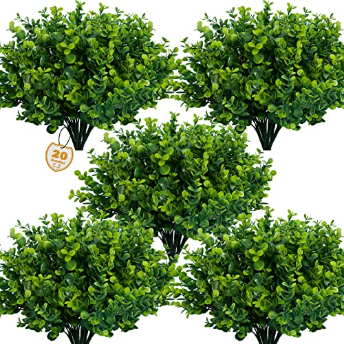 Lnoicy Artificial Greenery Plants Outdoor UV Resistant Fake Plants Boxwood Shrubs Grass,20 Bundles for Farmhouse Home Garden Office Patio Backyard Wedding and Indoor Outdoor Decoration - Image 1