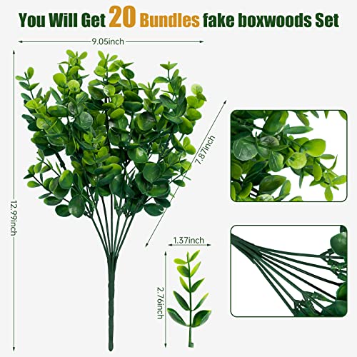 Lnoicy Artificial Greenery Plants Outdoor UV Resistant Fake Plants Boxwood Shrubs Grass,20 Bundles for Farmhouse Home Garden Office Patio Backyard Wedding and Indoor Outdoor Decoration - Image 2