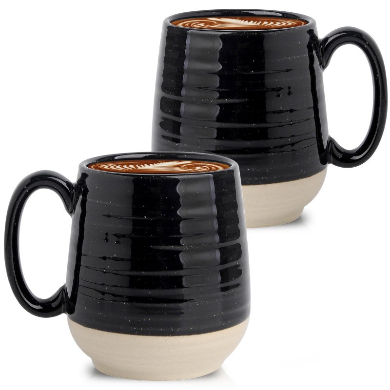 Hasense Coffee Mugs Set of 2 20 oz Coffee Cups Ceramic Big Tea Cup with Comfortable Handle Black Coffee Mug Set for Office and Home Ideal for Latte Soup Tea Mike Dishwasher Microwave Safe
