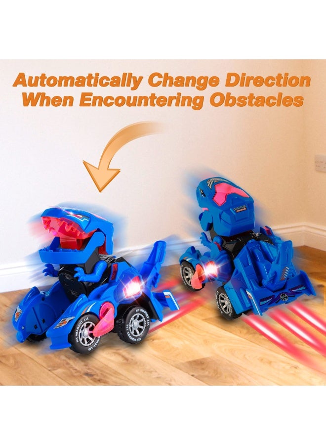 هالامودو مركبة تحويل الديناصورات مع الصوت والضوء، مركبة التيرانوصور ريكس مع عجلات متعددة الاتجاهات، لعبة تحويل آلي للديناصور، لعبة تعليم الأطفال في مرحلة التعليم المبكر تطور المهارات العملية، الأولاد الفتيات لعبة هدية عيد ميلاد هدية هدية، الأزرق/الأحمر، 20.5x11x9 سم - Image 3