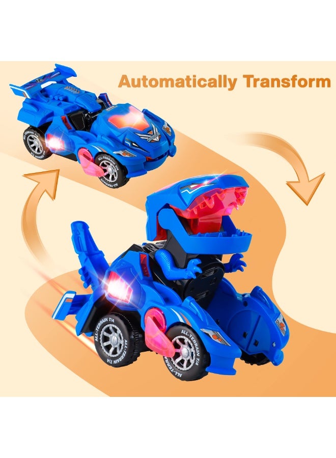 هالامودو مركبة تحويل الديناصورات مع الصوت والضوء، مركبة التيرانوصور ريكس مع عجلات متعددة الاتجاهات، لعبة تحويل آلي للديناصور، لعبة تعليم الأطفال في مرحلة التعليم المبكر تطور المهارات العملية، الأولاد الفتيات لعبة هدية عيد ميلاد هدية هدية، الأزرق/الأحمر، 20.5x11x9 سم - Image 4