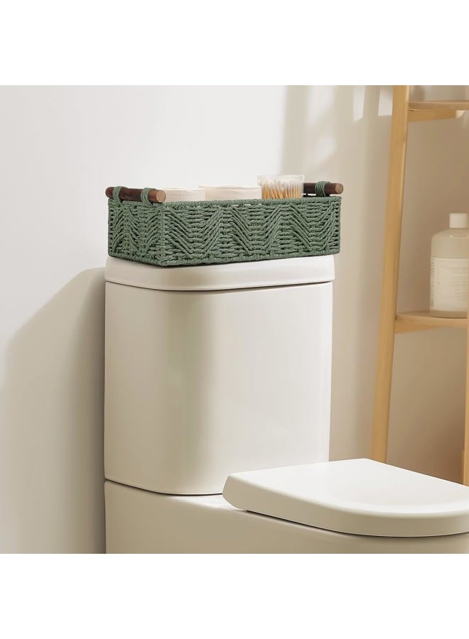 STOBSK Storage Basket Wicker Baskets for Organizing with Handle Decorative Storage Bins for Countertop Toilet Paper Basket for Toilet Tank Top Small Baskets Set,Green - Image 3