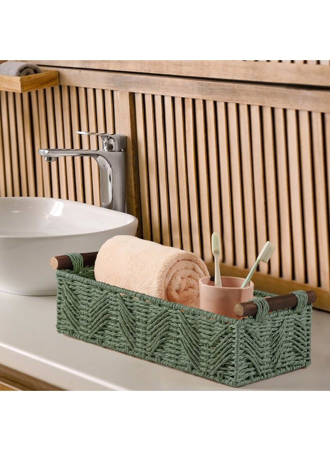 STOBSK Storage Basket Wicker Baskets for Organizing with Handle Decorative Storage Bins for Countertop Toilet Paper Basket for Toilet Tank Top Small Baskets Set,Green - Image 4