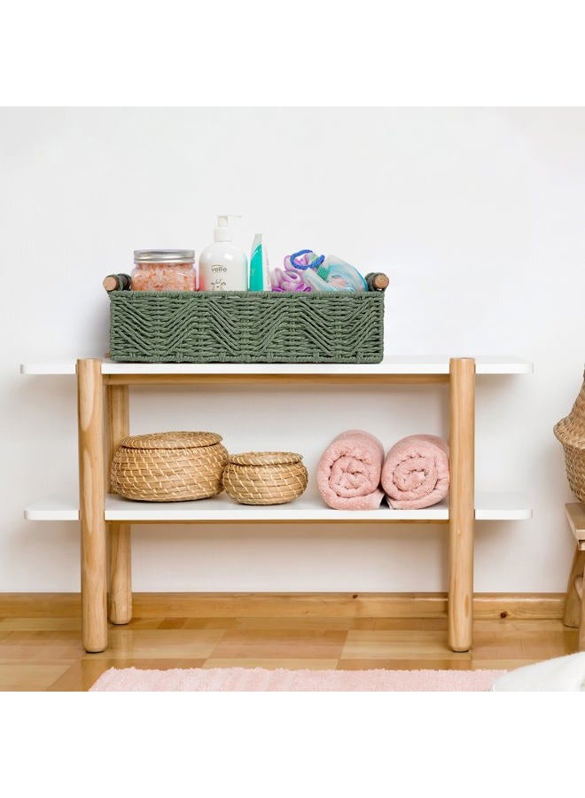 STOBSK Storage Basket Wicker Baskets for Organizing with Handle Decorative Storage Bins for Countertop Toilet Paper Basket for Toilet Tank Top Small Baskets Set,Green - Image 5