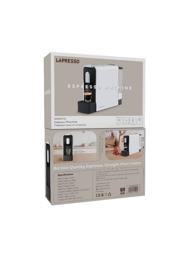 ليبرسو ماكينة تحضير قهوة إسبريسو باريستو بقوة 19 بار، كبسولات نسبرسو متوافقة مع مضخة إيطالية قوية / تحكم في مستوى الصوت قابل للتخصيص / صينية تنقيط قابلة للإزالة - أبيض - Image 3