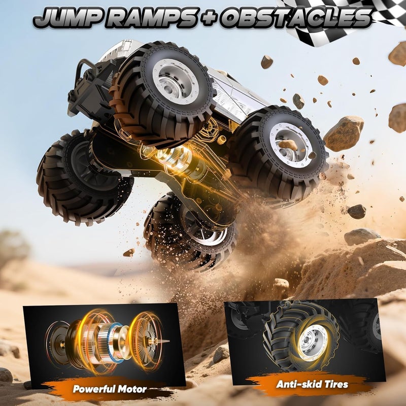 OMIRE Remote Control Car,All Terrain Remote Control Truck,Monster Truck Toys for Boys RC Cars with 360 Degree Spins, Pickup-Style Toy Car with Light, 2.4 GHz All Terrain Off-Road Pickup for Boys Kids - Image 5