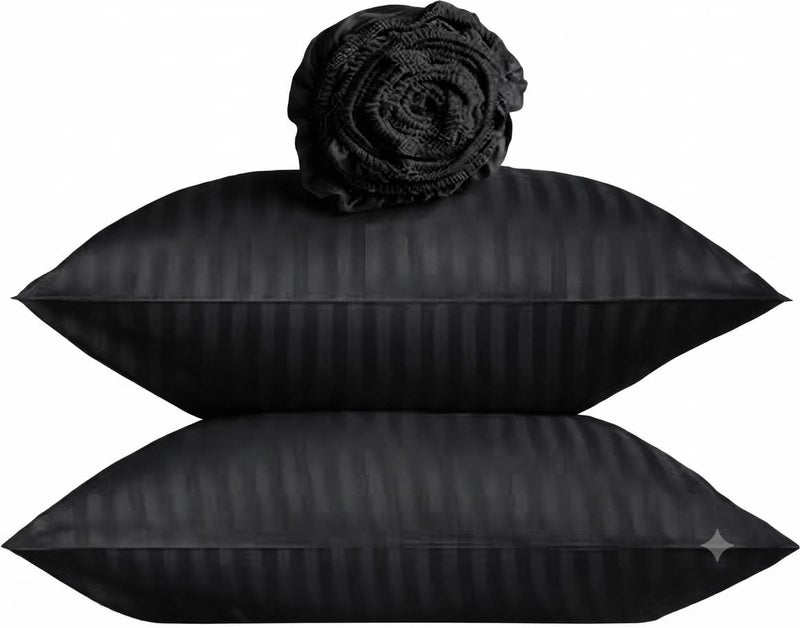 Premium Luxury Bed Sheet Set – Extra Soft & Breathable & Skin-Friendly Fitted Sheet with Deep Elastic Pockets, 2 Pillowcase & 1 Fitted Sheet Included, black, 180x200 cm
