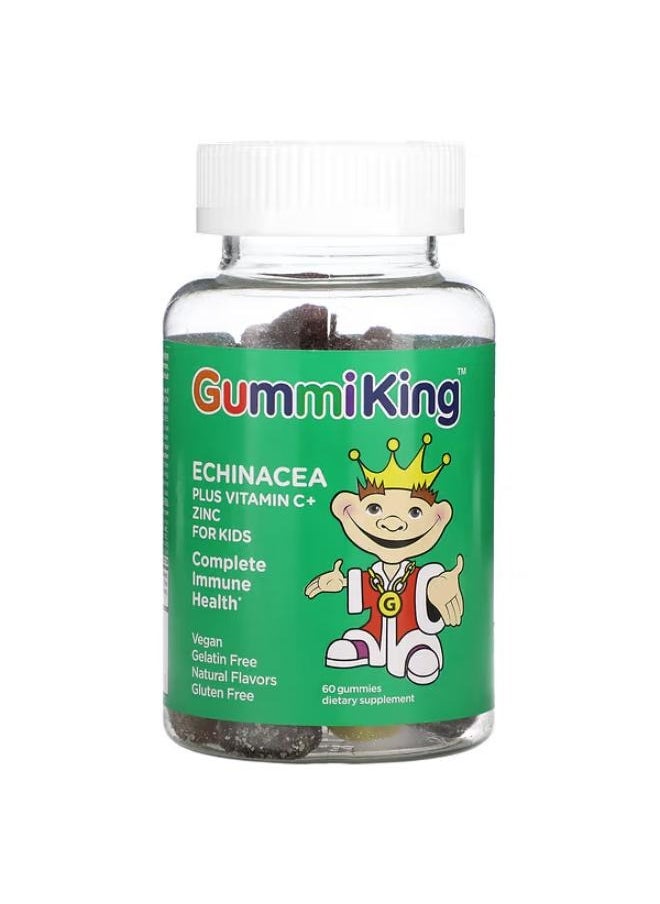 GummiKing Echinacea Plus Vitamin C+ Zinc for Kids, Strawberry, Orange, Lemon, Grape, Cherry and Grapefruit, 60 Gummies 